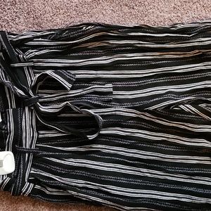 Black striped high waist tie pants